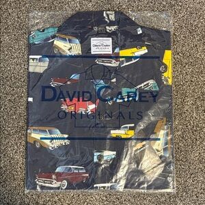 NWT David Carey Originals Classic Chevy Cars Short Sleeve Button Up Shirt